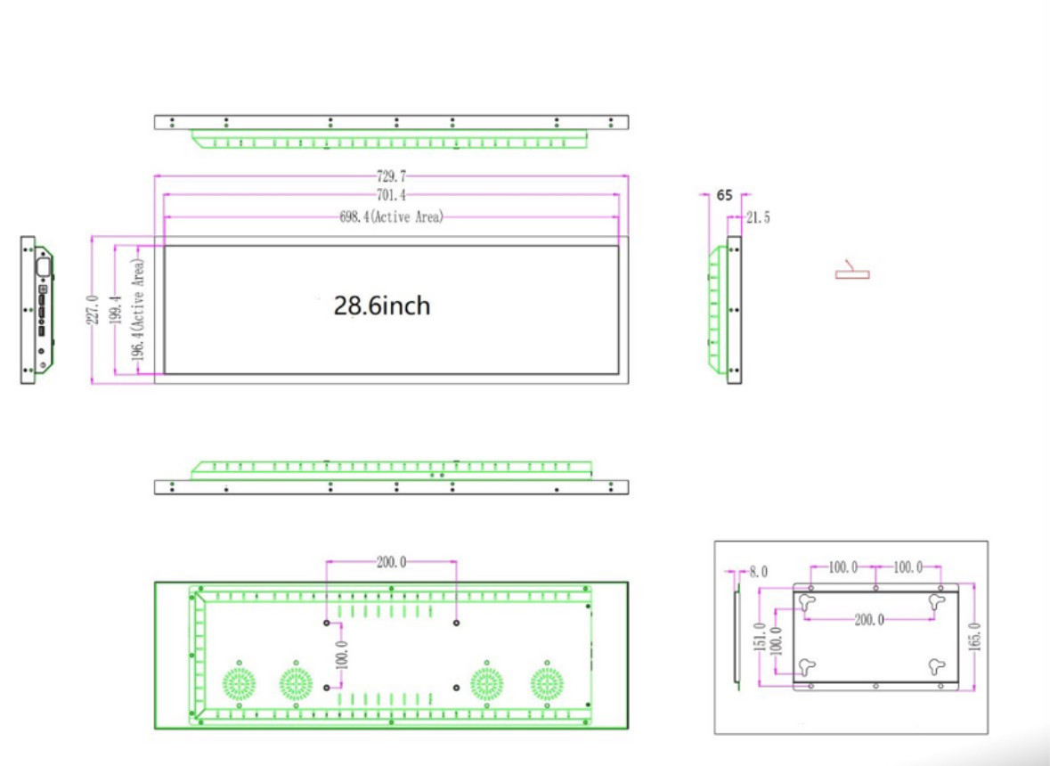 Technical drawing of the AirLine 730 housing and mounting pattern